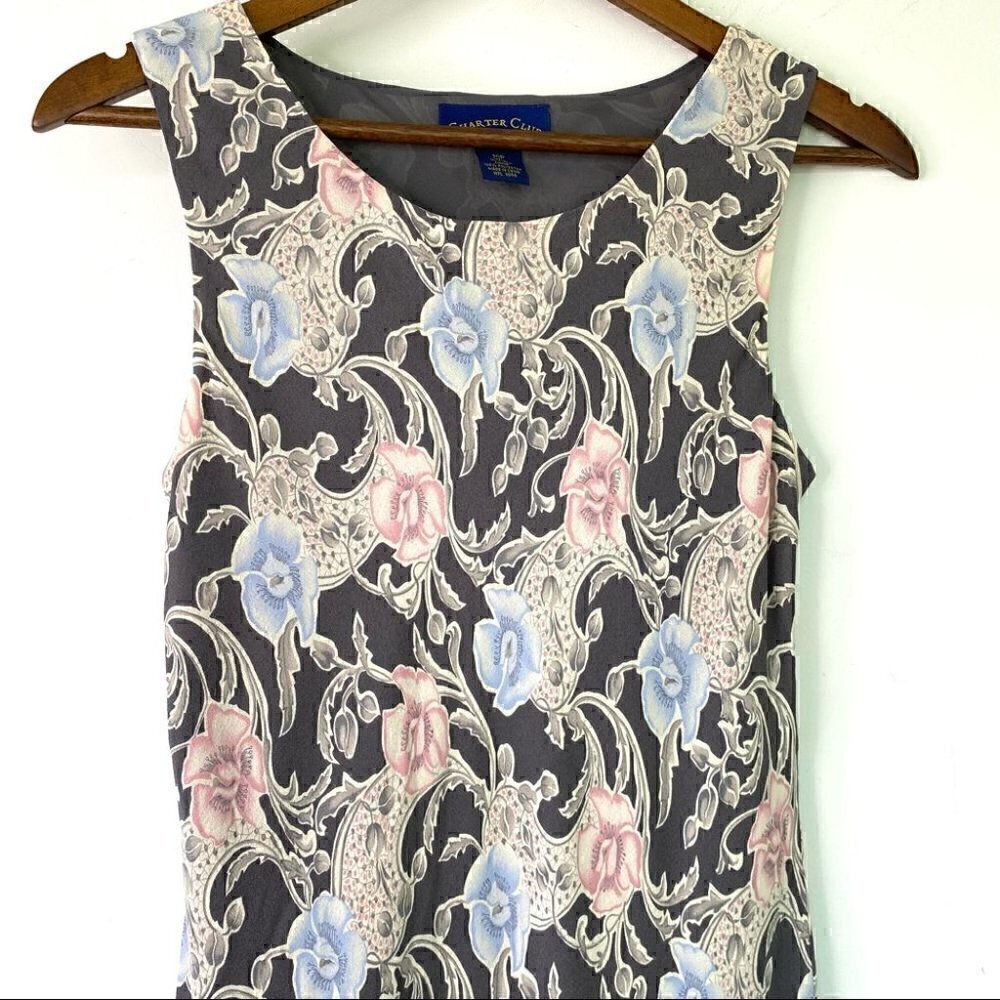 Charter Club 💯 silk midi dress, sleeveless with crew neckline, petite size